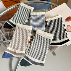 5 Pairs Striped Crew Socks Comfy & Soft Women's Stockings