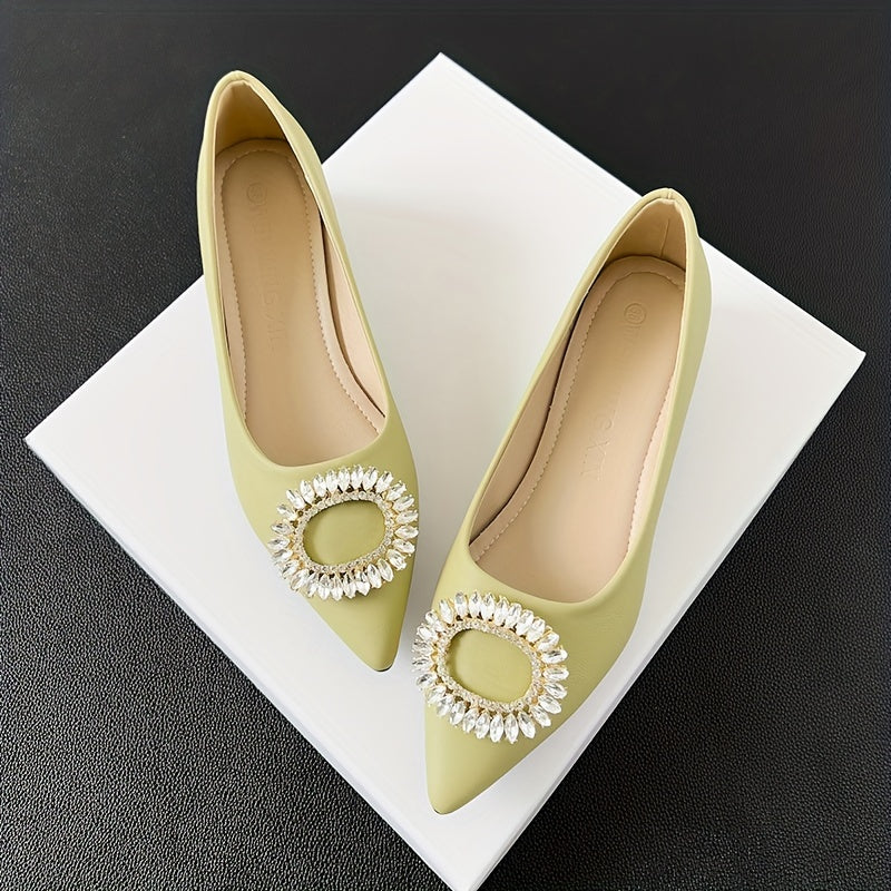 Rhinestone Slip On Point Toe Chunky Heel Shoes