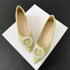 Rhinestone Slip On Point Toe Chunky Heel Shoes