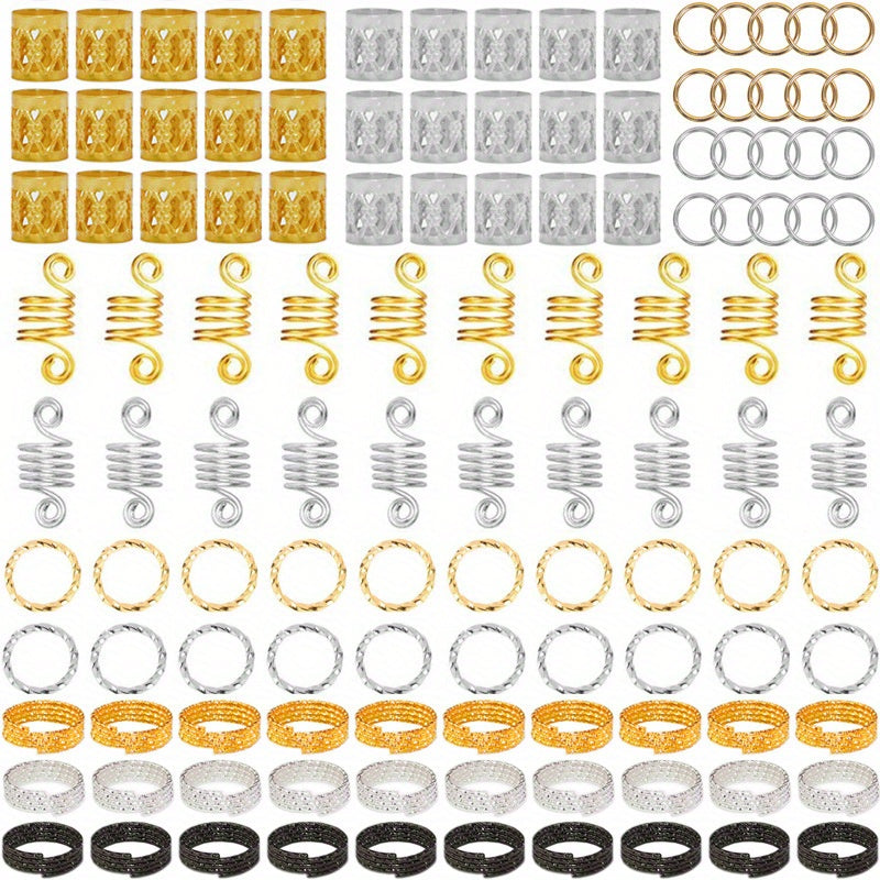170pcs Hair Braid Dreadlock Beads Cuffs Clips Spiral Braid Hair Extension