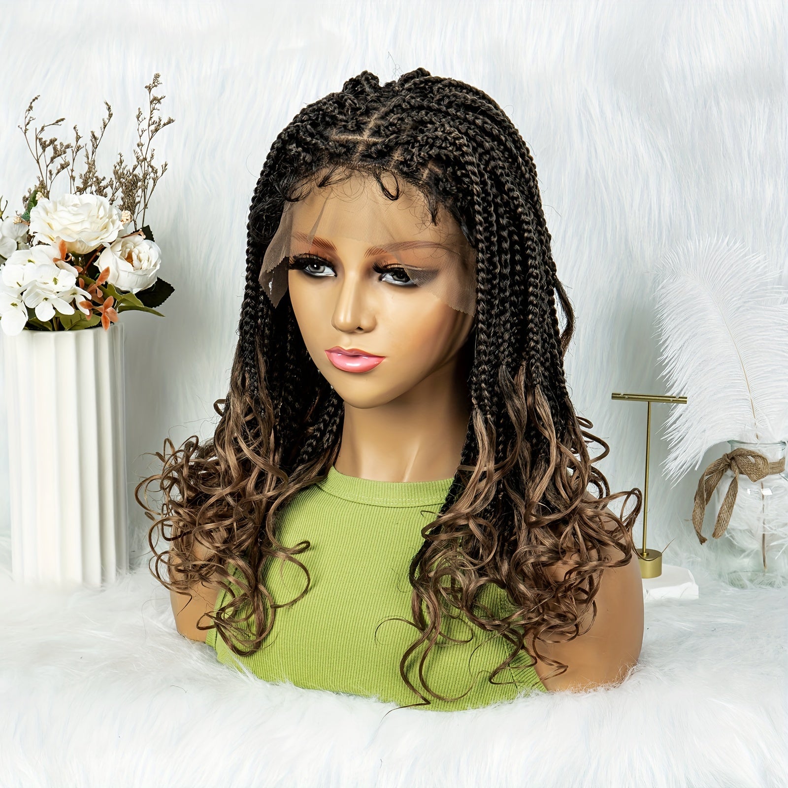 Long Braids Curly Ends Lace Wig 180 Density