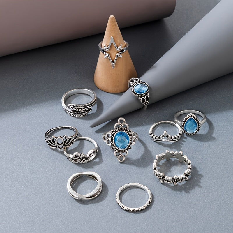 Vintage Star Geometric Hollow Ring Set For Women's Joint Tail Ring