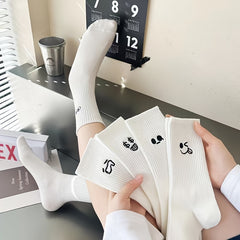 5 Pairs Cartoon Pattern Ribbed Socks for Women