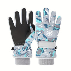 Kids Skiing Gloves, Warm Cartoon Padded Outdoor Riding Gloves