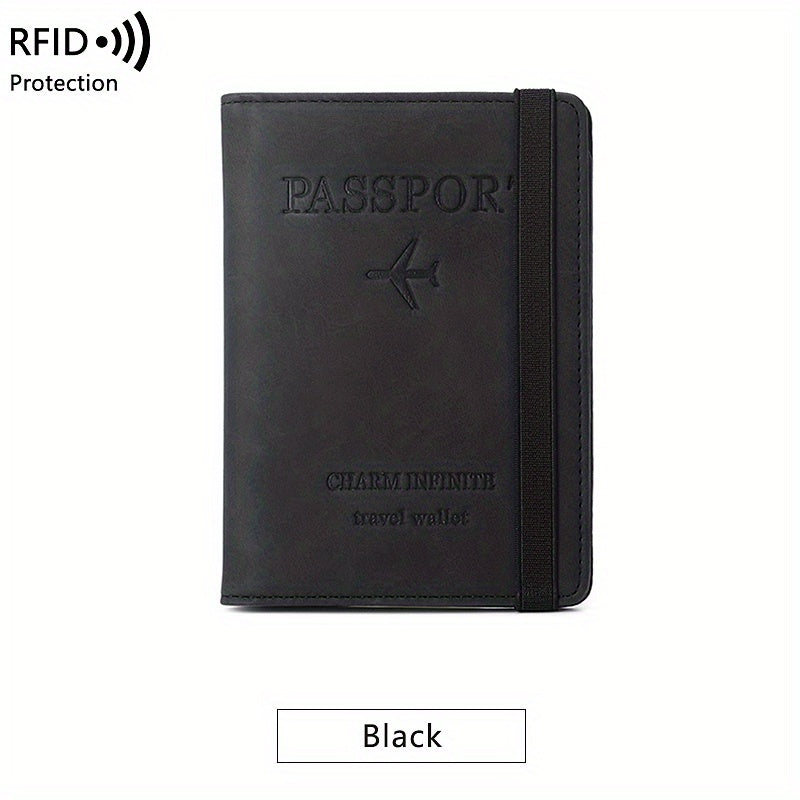 RFID Blocking Passport Holder Card Holder PU Leather Three Fold
