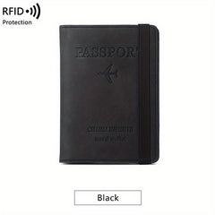 RFID Blocking Passport Holder Card Holder PU Leather Three Fold