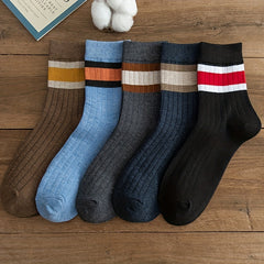 Colorblock Striped Socks Women's Stockings, 5 Pairs