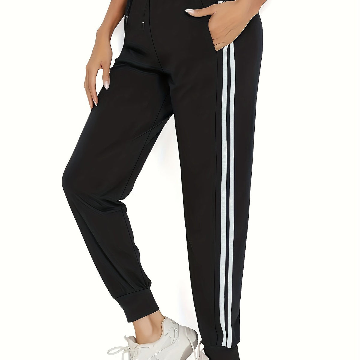  Striped Tie Waist Straight Leg Joggers