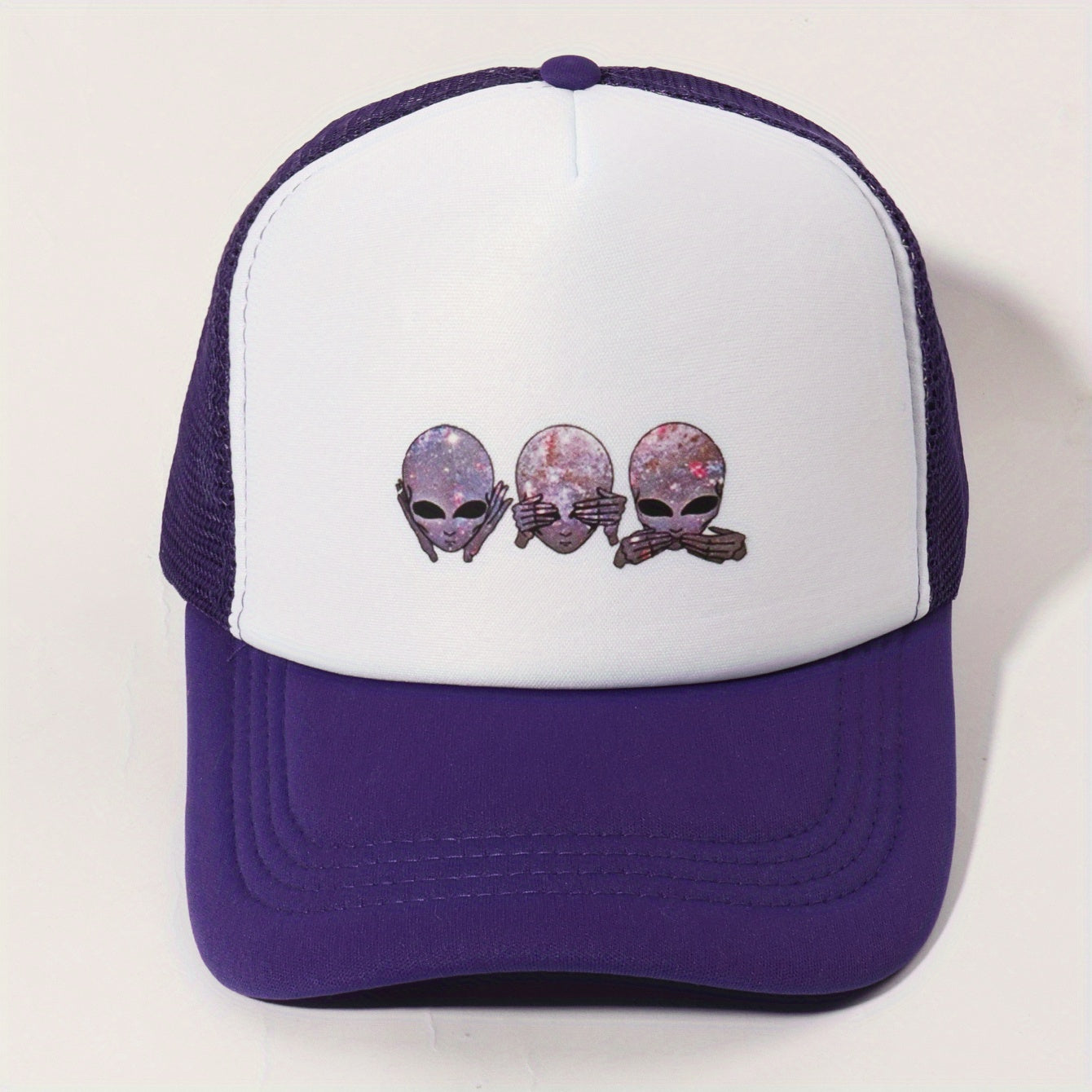 Purple Alien Trucker Hat Baseball Cap Mesh Sunshade Dad Hat