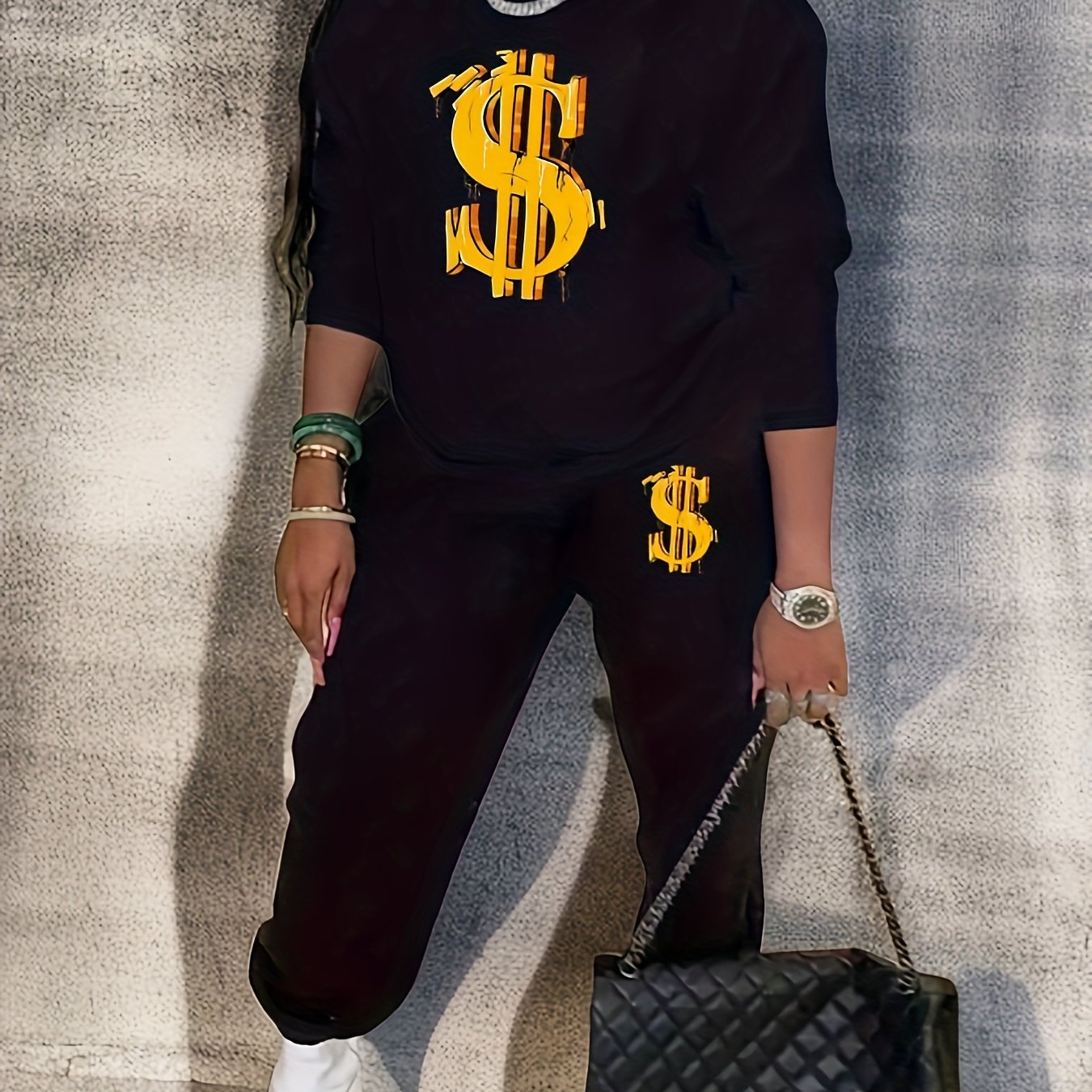 Women's Plus Graphic Print Sweatshirt & Joggers Set