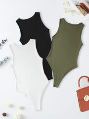 Versatile Sleeveless Bodysuits Crew Neck Slim Summer 3pcs