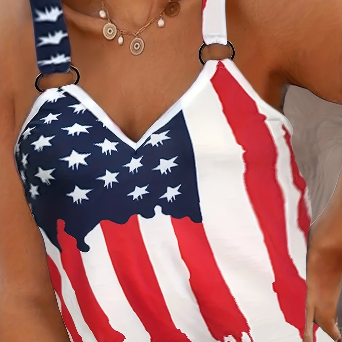  Independence Flag Print V-Neck Tank Top