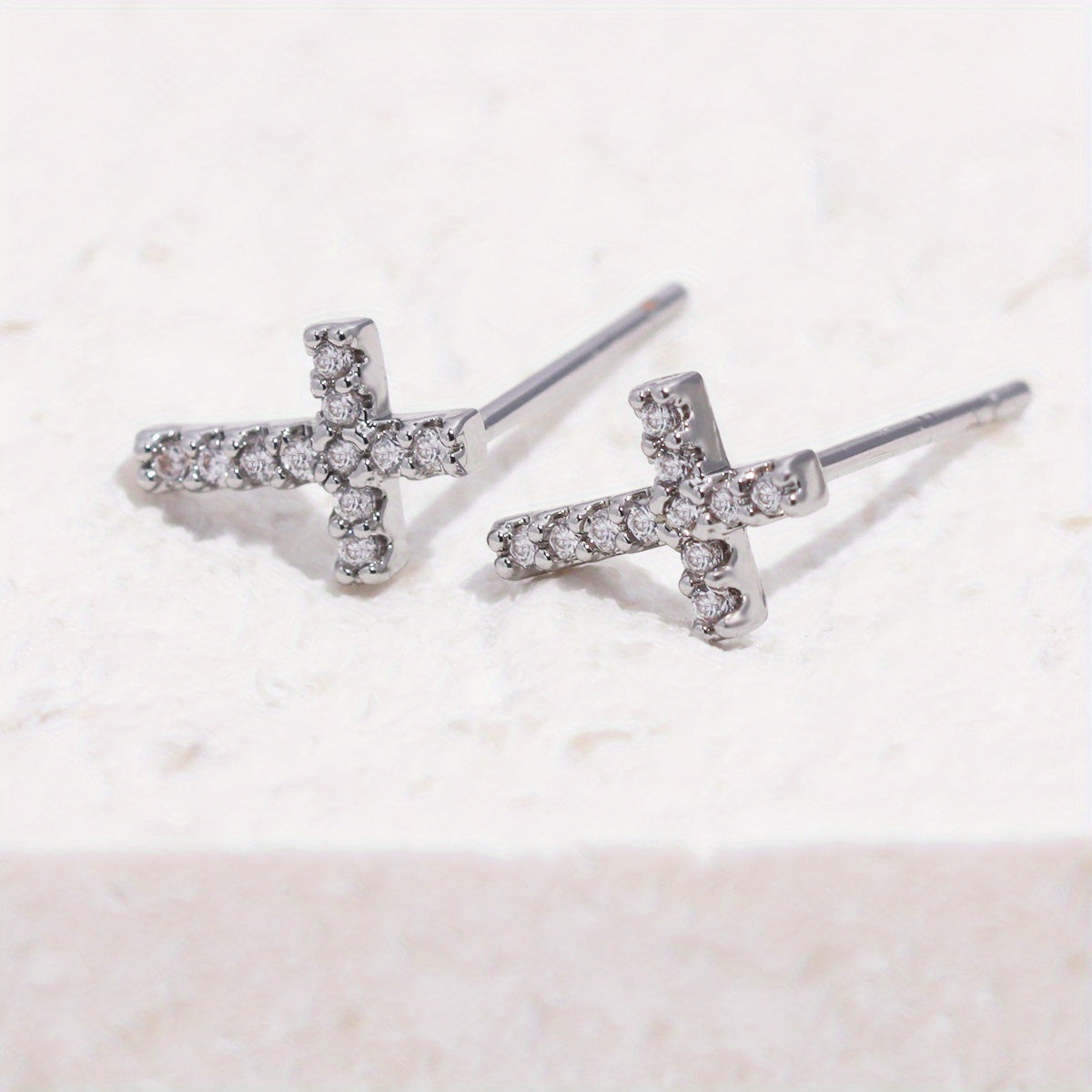 Zircon Cross Stud Earrings Retro Copper Jewelry Gift