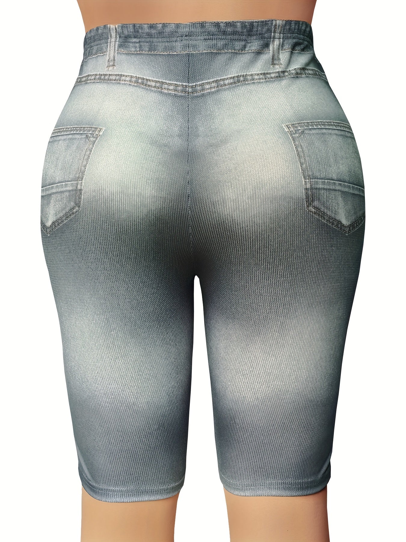  Denim Ripped Print High Rise Skinny Shorts