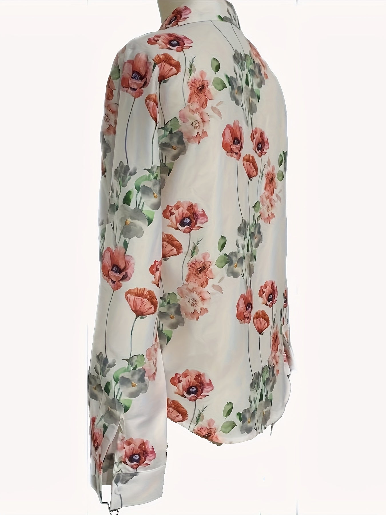  Floral Print Button Up Long Sleeve Blouse