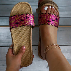 Colorful Knit Slides Open Toe Soft Beach Shoes