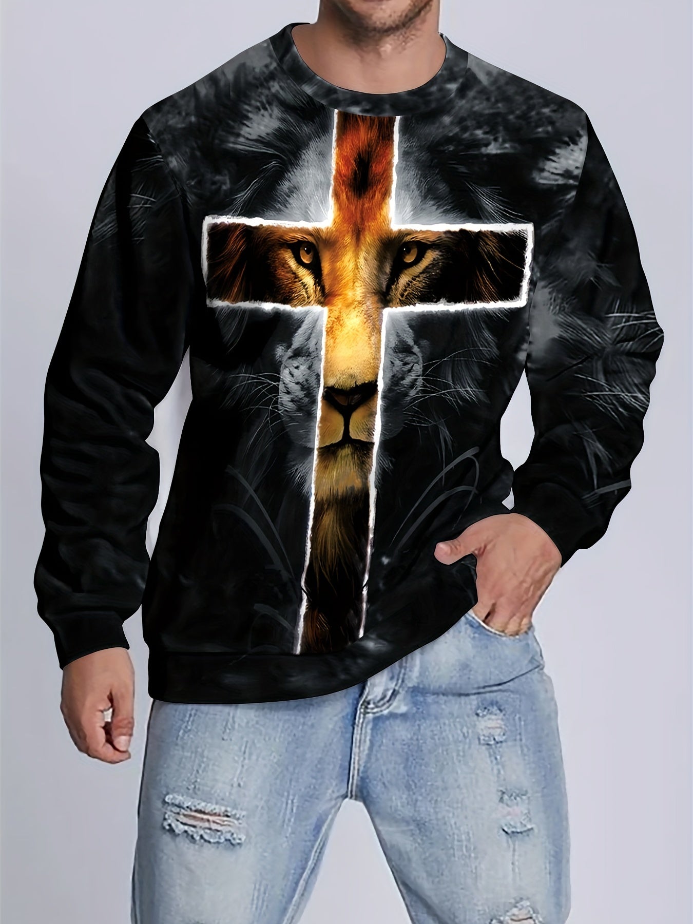 Beast Theme Print Men's Crew Neck Long Sleeve Sweatshirt Casual Wear