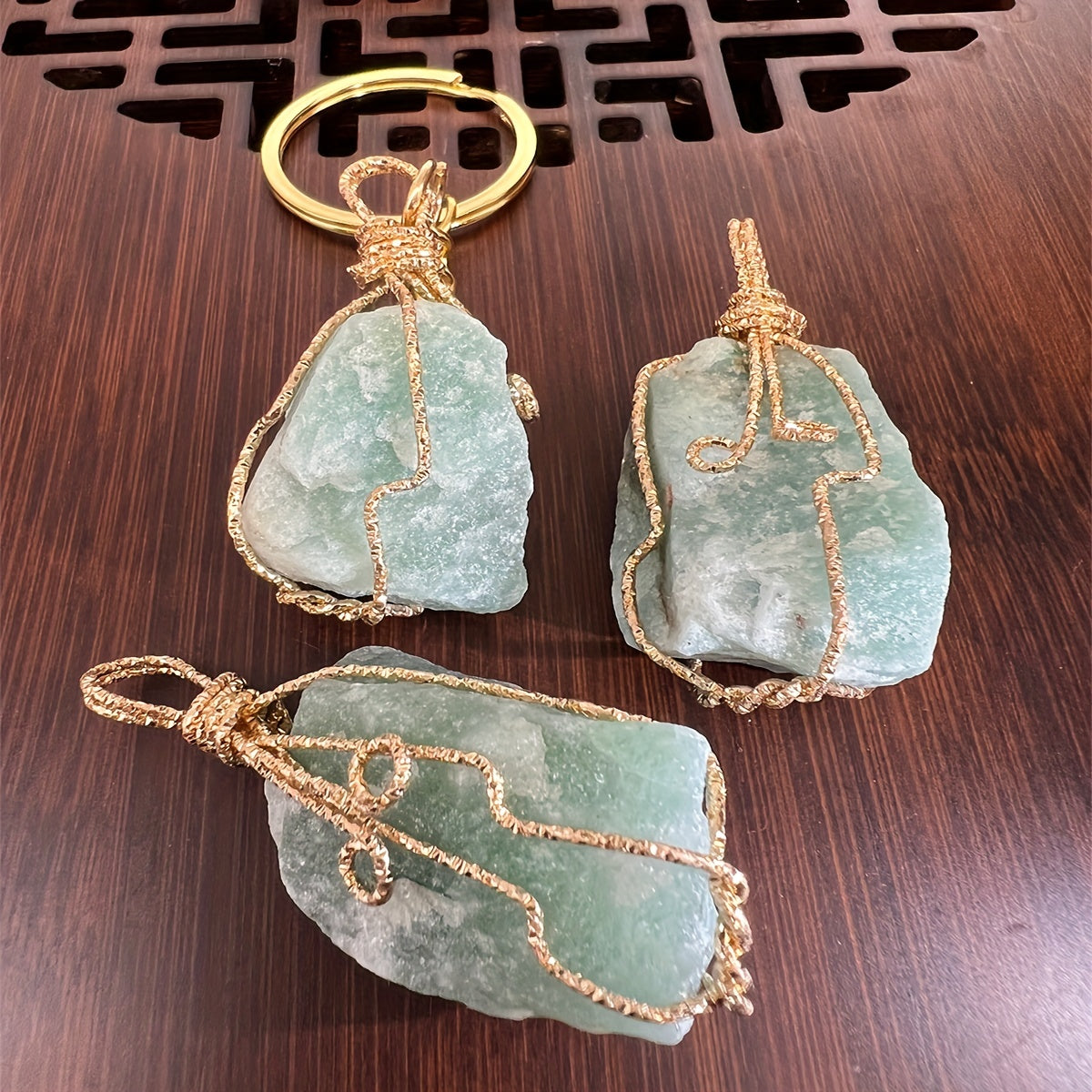 Raw Crystal Keychain Natural Irregular Gemstone Yoga Key Ring Pendant