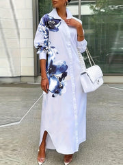  Women's Floral Print Maxi Shirt Dress