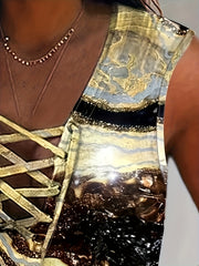  Marble Print Lace Up Tank Top