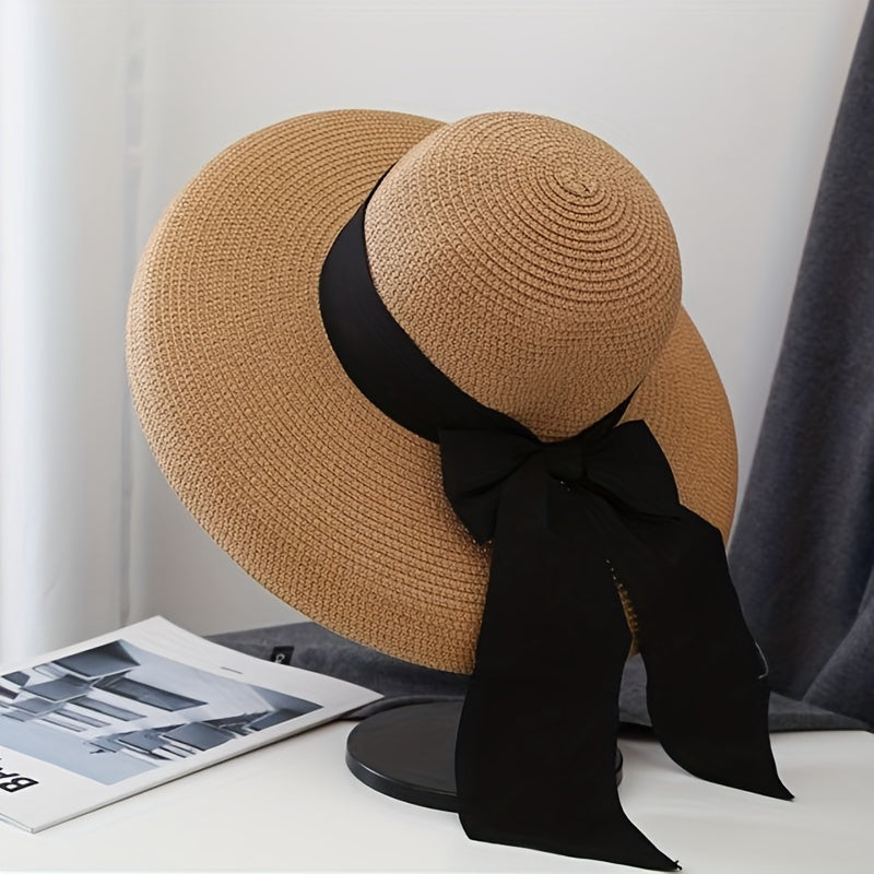 Ribbon Bowknot Sun Hat Cap Straw Hat Hepburn Style