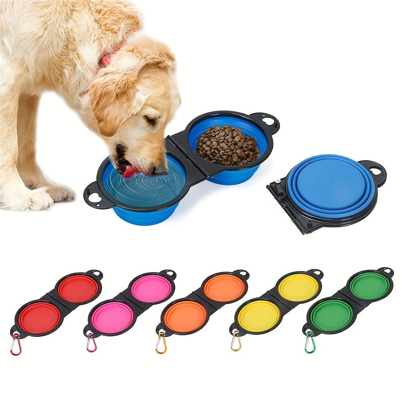 Portable Double Dog Bowls Set for Outdoor Travel - Easy to Clean