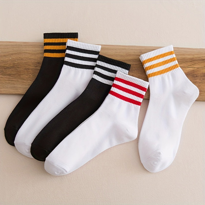 5 Pairs Striped Sports Socks College Style All match Socks Women's Stockings