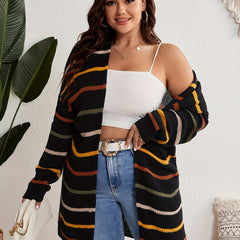  Striped Long Sleeve Open Front Cardigan