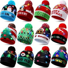 Warm Knit Beanie Hat with Christmas LED Lights
