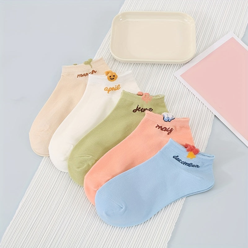 5 Pairs Letter Print Ankle Socks Women's Stockings