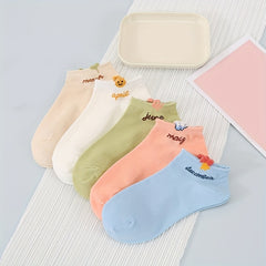 5 Pairs Letter Print Ankle Socks Women's Stockings