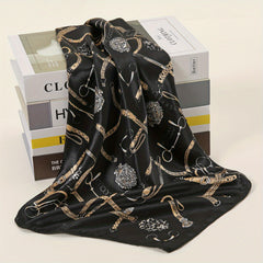 Geometric Chain Print Bandana Square Scarf Satin Neckerchief Women