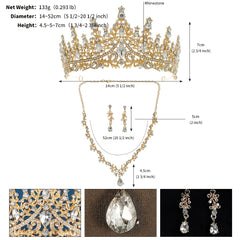 3pcs Set Rhinestone Wedding Crown Necklace Earrings