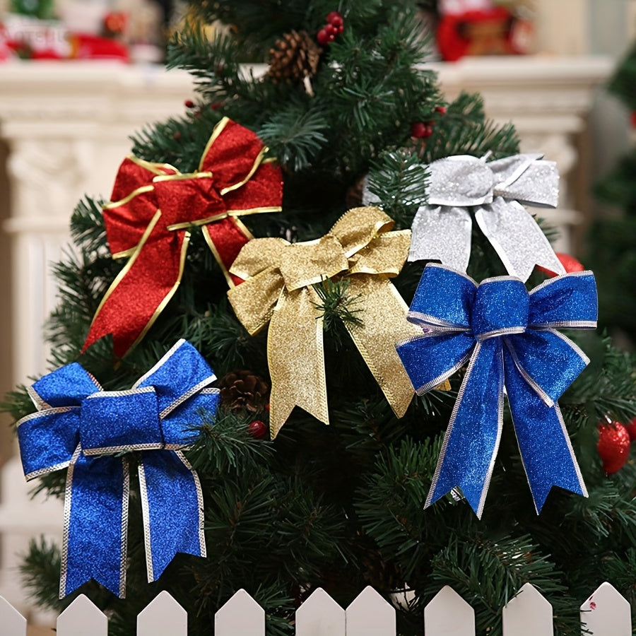 6pcs 7.87IN Christmas Golden Bow Knot Set for Gift Boxes & Tree Wreaths