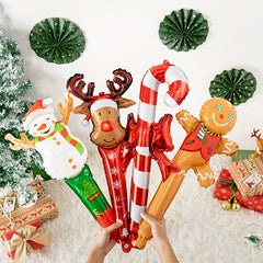 5pcs Christmas Balloons Handheld Stick Aluminum Film Party Decoration