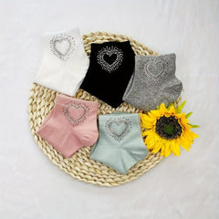 5 Pairs Heart Rhinestone Socks Comfy & Breathable Women's Stockings