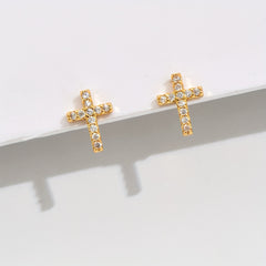 Zircon Cross Stud Earrings Retro Copper Jewelry Gift