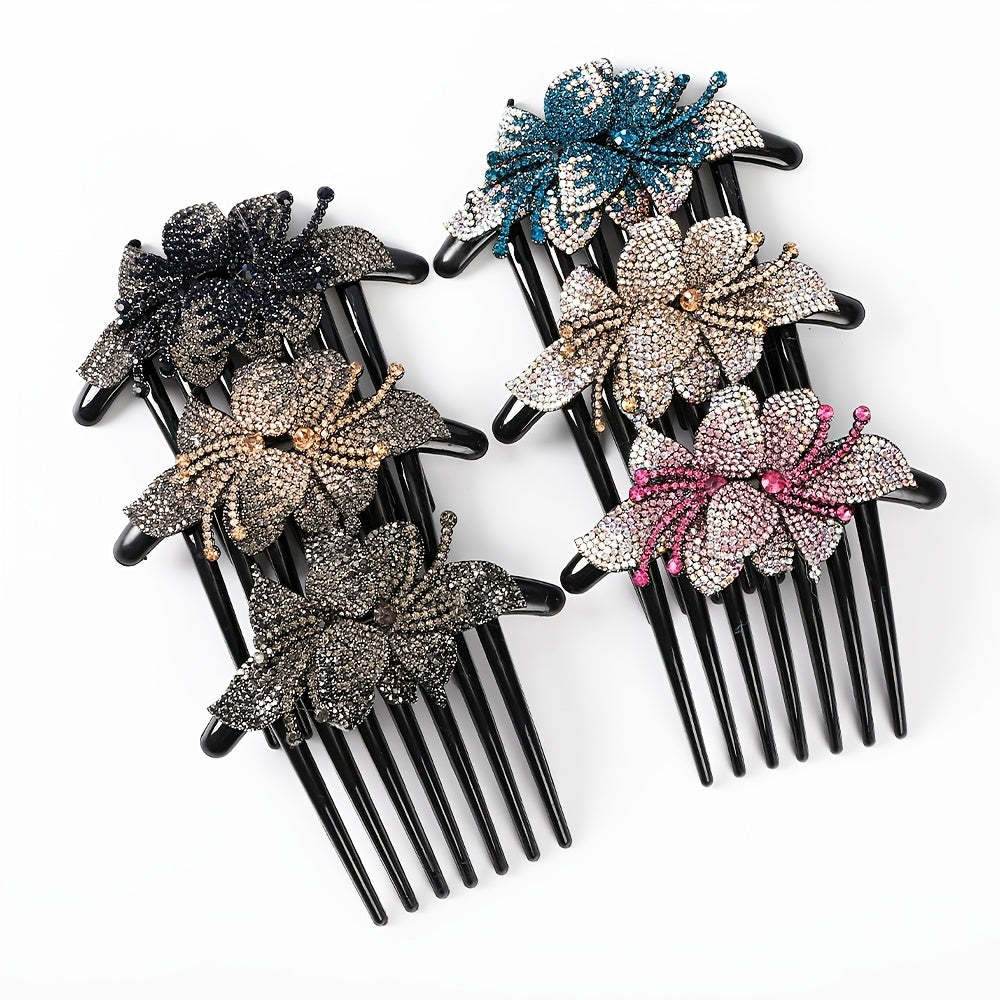 Vintage Crystal Hair Comb Barrettes Rhinestone Flower Clips Ponytail Holder