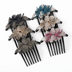 Vintage Crystal Hair Comb Barrettes Rhinestone Flower Clips Ponytail Holder