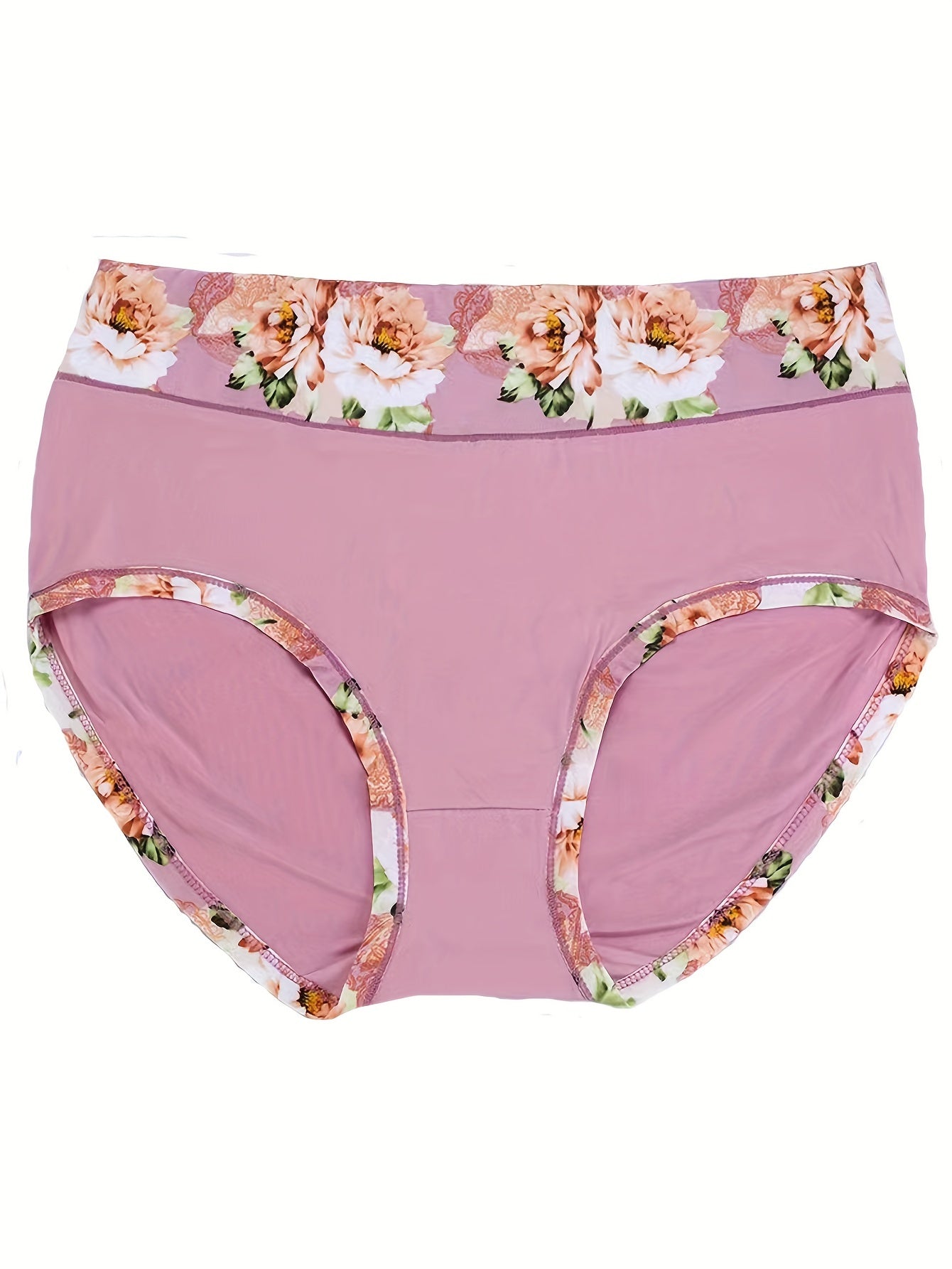 3 Pack Plus Size Floral Print High Waisted Briefs Set