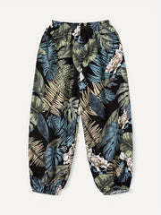 Tropical Leaf Print Matching Lantern Pants for Family
