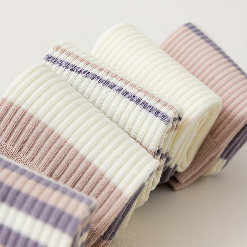 5 Pairs Striped Crew Socks Breathable Mid Tube Stockings