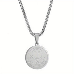 Men's Stainless Steel Ice Hockey Round Pendant Necklace