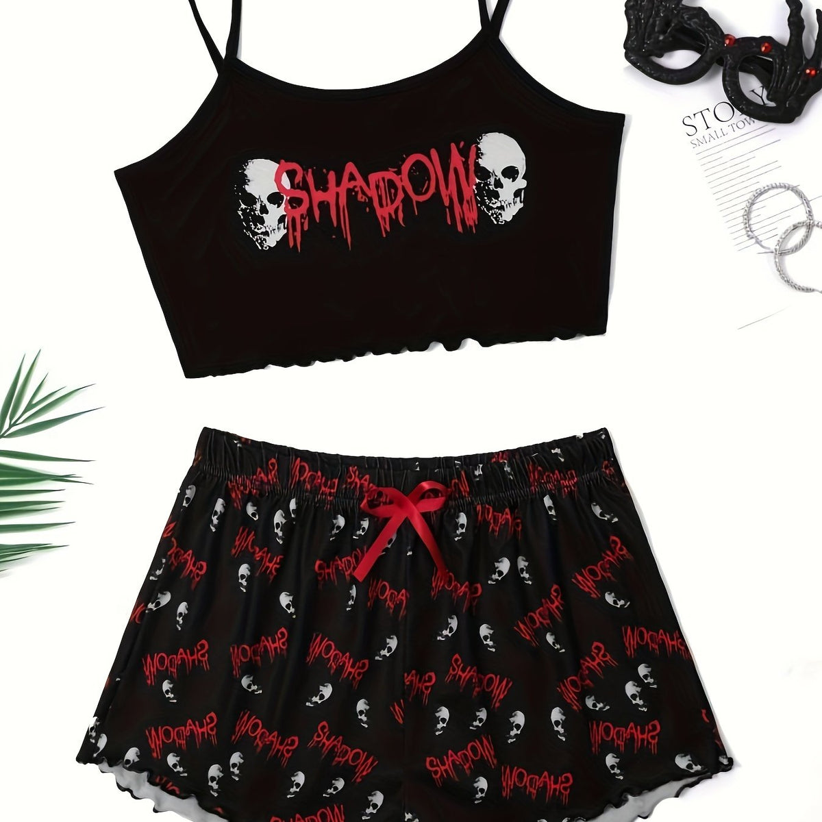  Gothic Skull & Letter Print Pajama Set