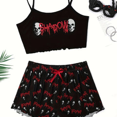  Gothic Skull & Letter Print Pajama Set