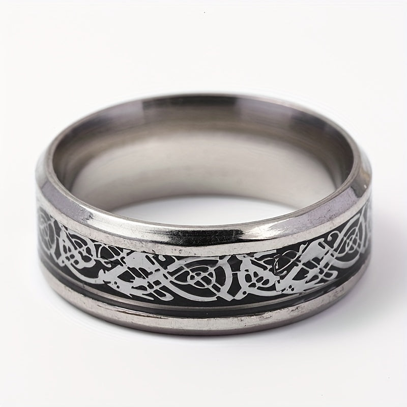 Men's Stainless Steel Bottom & Silver Pattern Ring