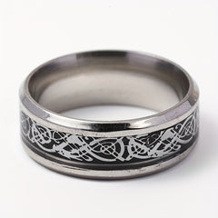 Men's Stainless Steel Bottom & Silver Pattern Ring