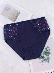 6 Pack Plus Size Panties Set Women's Plus Bow Knot Print Contrast Panel Panties