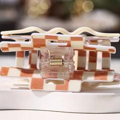 Colorful Checkered Hair Claw Clip Sweet Hair Style for Women Girls