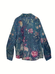  Floral Print Button Up Long Sleeve Blouse